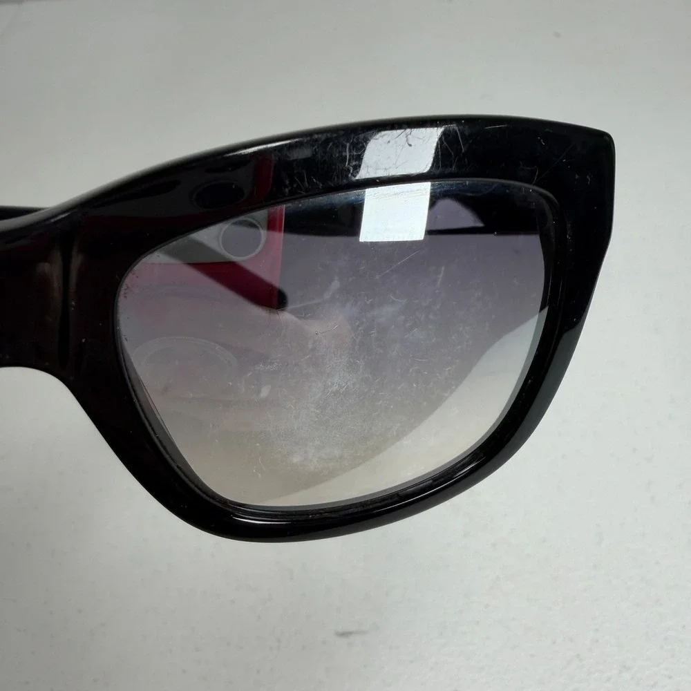 Tory Burch Sunglasses Square Black TY 7075 Silver Logo Grey Gradient Lens
